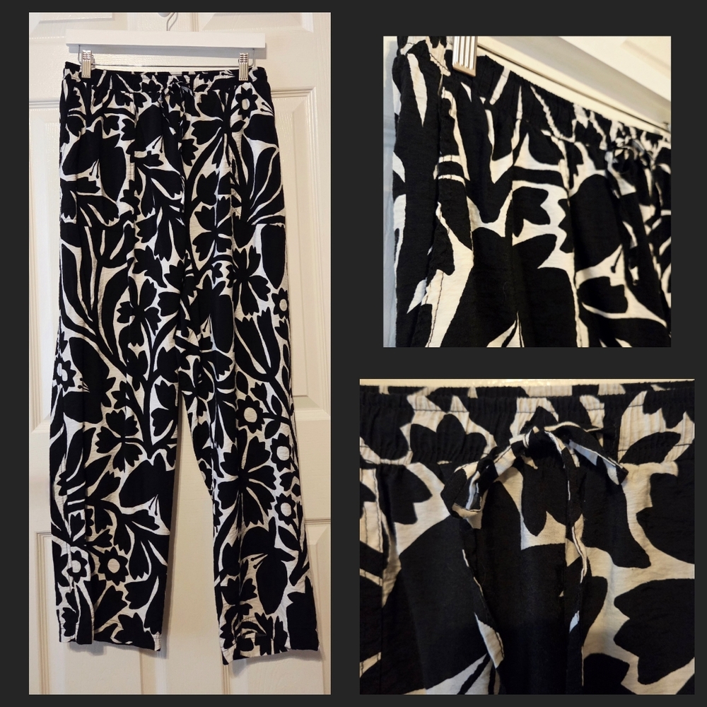 Floral Black & Cream Boho Pants